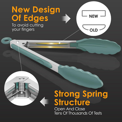 HOTEC Premium Stainless Steel Locking Kitchen Tongs with Silicon Tips, Set of 2-9" and 12"