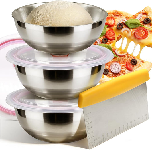 Pizza Dough Proofing Container, 29oz/850ml Stainless Steel Proofing Box with Clear Airtight Lids, Stackable Fermentation Storage for Pizza, Bread, Sourdough, Includes Dough Cutter