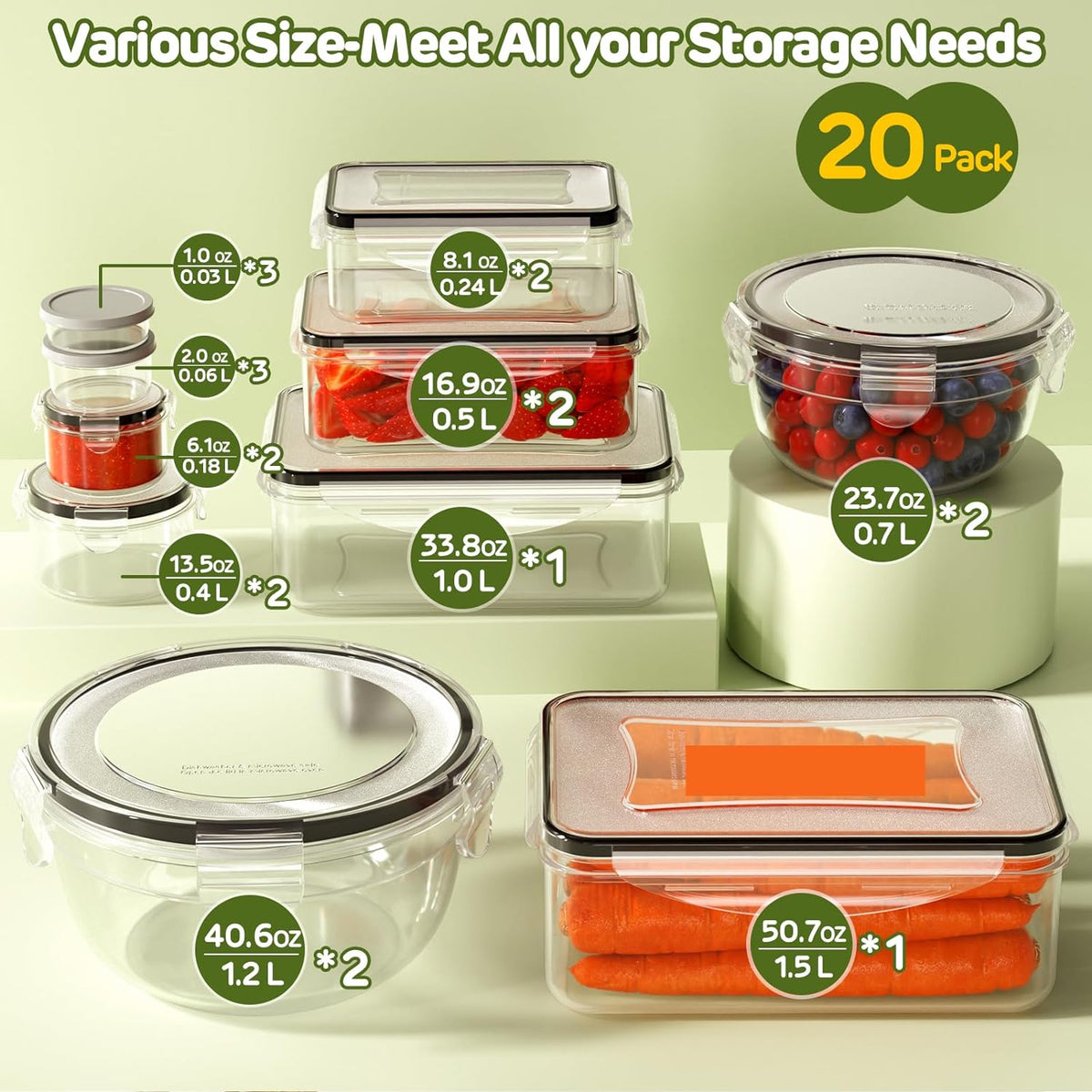 62 PCS Large Food Storage Containers with Lids Airtight (31 Lids &31 Containers) - Leakproof Meal-Prep Containers for Kitchen Storage Reusable Plastic Microwave/Dishwasher Safe with Labels & Pen