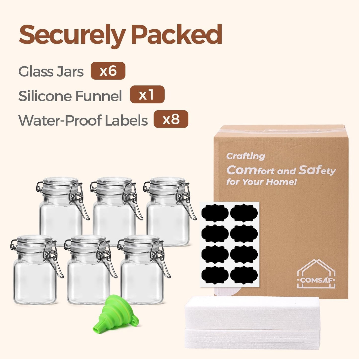 ComSaf Set of 3 Square Glass Jars with Airtight Lids (51 Oz) — Wire Clamp Canisters for Small-Batch Pickling, Kimchi, Bulk Dry Food, Wide Mouth Space Saving Kitchen Pantry Organization Jars