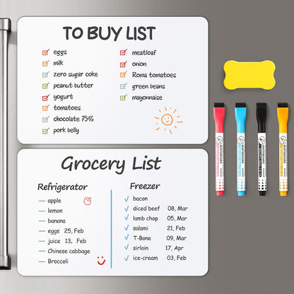 2 PCS Magnetic Dry Erase Whiteboard for Fridge, 14"x11" Reuasble & Erasable White Board Sheet for Refrigerator, Freezer - Smooth & Flexible Magnet Blank Notepad for Home, Kitchen Organizer and Planner