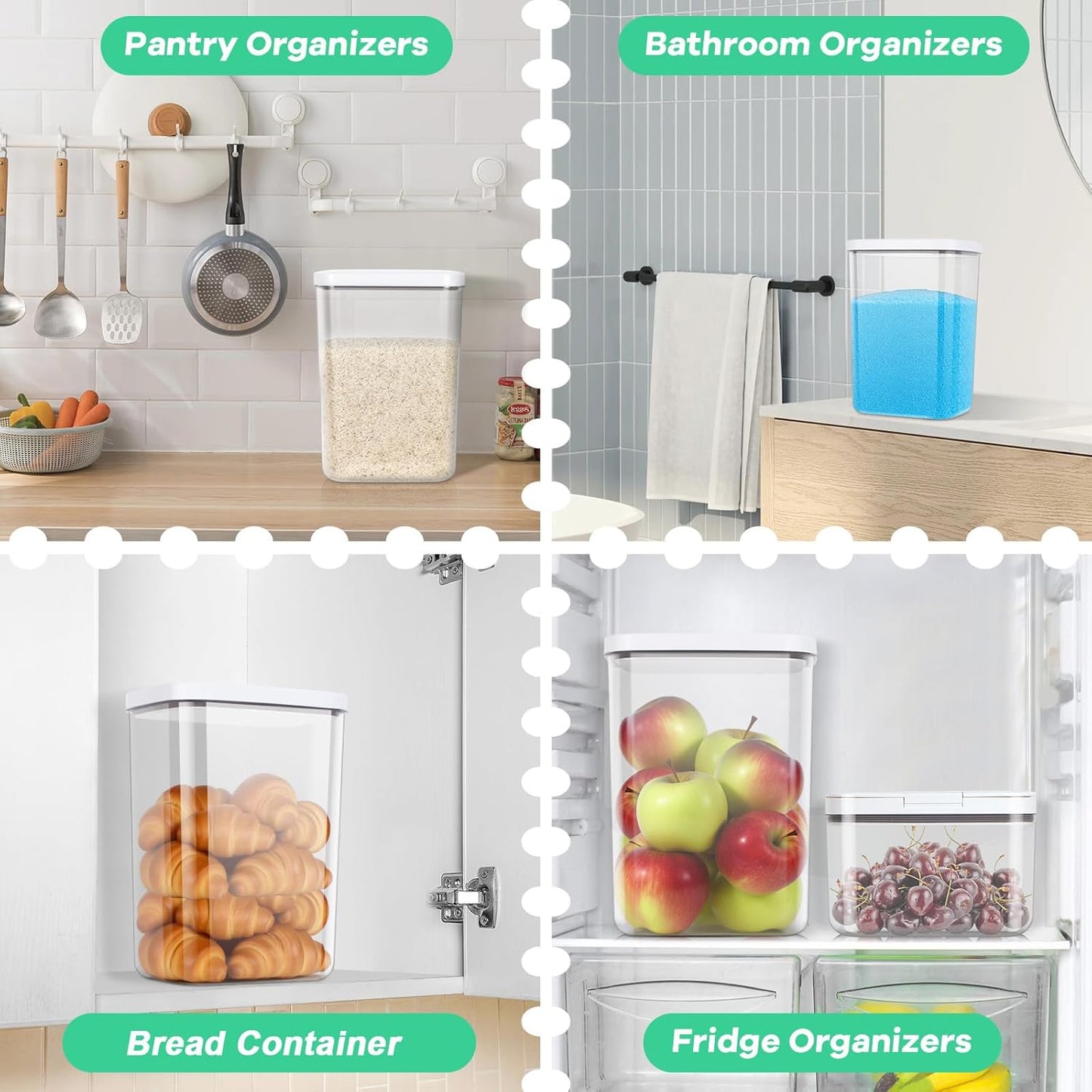 TBMax Large Airtight Food Container 5.28 Qt with Pop Up Lid & Measuring Cup, Ideal for 10 Lbs of Rice or 7 Lbs of Flour, Square Short Food Storage Bin for Kitchen Pantry and Drawer Organization