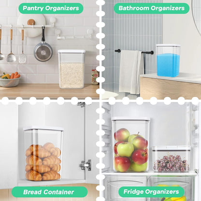 TBMax Large Airtight Food Container 5.28 Qt with Pop Up Lid & Measuring Cup, Ideal for 10 Lbs of Rice or 7 Lbs of Flour, Square Short Food Storage Bin for Kitchen Pantry and Drawer Organization