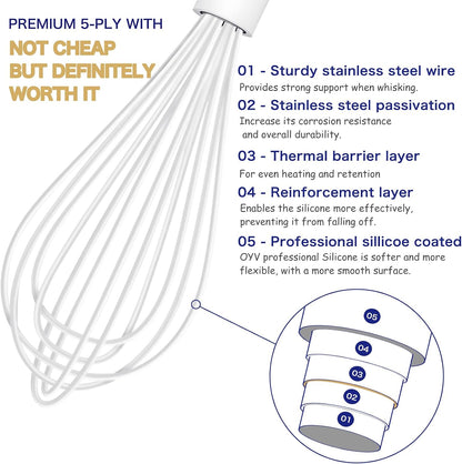 OYV Dishwasher Safe Silicone Whisk, Sealed Waterproof Design Set of 3, Professional Kitchen Whisks for Cooking Non-Scratch, Silicone & Stainless Steel Whisk, Heat Resistant Balloon Egg Beater, Black