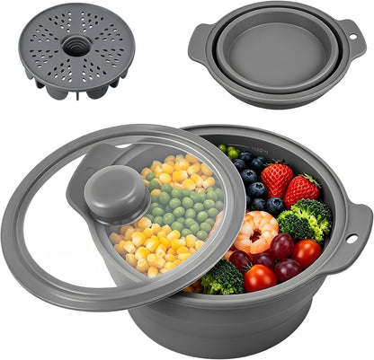 42oz Upgraded Silicone Foldable Microwave Steamer (Light Green)