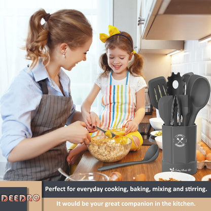 Silicone Kitchen Utensils Set, 16-Piece Silicone Cooking Utensils by Deedro, Heat Resistant Kitchen Tools Set with Holder, Nonstick Spatula Kitchen Gadgets for Cooking & Baking, Colorful