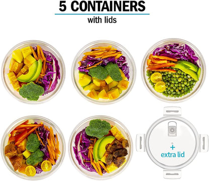 Igluu Meal Prep Glass Containers with Air Vent Lids (5 Pack+Extra Lid) – Airtight & BPA-Free – Oven, Microwave, Freezer and Dishwasher Safe – 28oz – Durable Borosilicate Glass