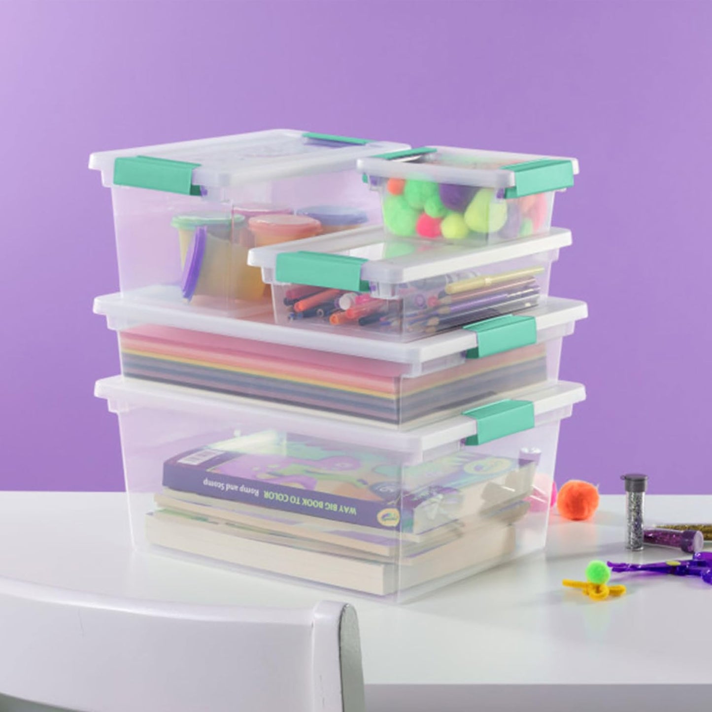 Sterilite 4-Pack Clip Box, Large Stackable Plastic Storage Bins w/ Latching Lids, 18.7 Gal - Heavy-Duty Organizing Containers for Home, Closet, Bathroom, and Office
