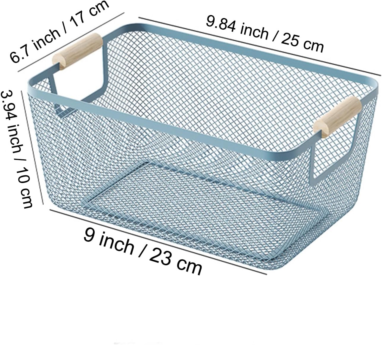 AJIODA Metal Mesh Steel Basket, Large Wire Storage Organizer Basket Multi-function Hanging Kitchen Baskets with Wood Handle for Kitchen Bathroom Picnic Home, Rectangle-Off White