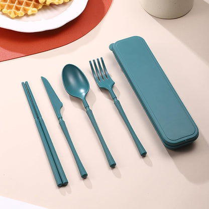 Reusable Travel Utensils Set with Case, Wheat Straw Portable Plastic Fork Spoon Knife Chopsticks Camping Cutlery, Eco-Friendly BPA Free Tableware Picnic Flatware for Kids Adults or Daily Use (Pink)