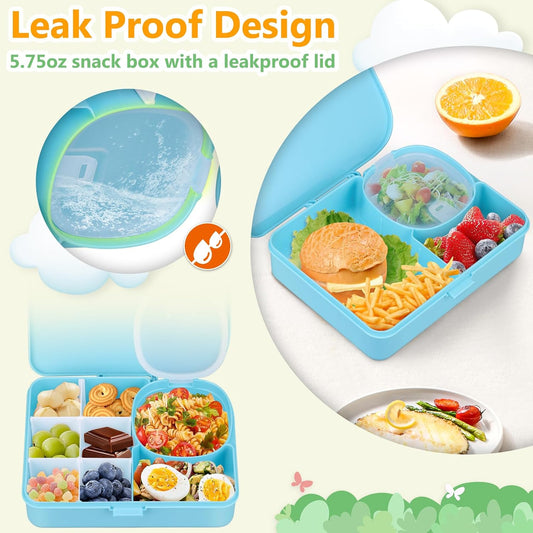 JOOPETALK Kids Snackle Lunch Box with Leak-Proof Snack Container, 8 Compartments with Detachable Dividers, BPA-Free, Dishwasher Safe – Bento Box for School & Travel(Blue)