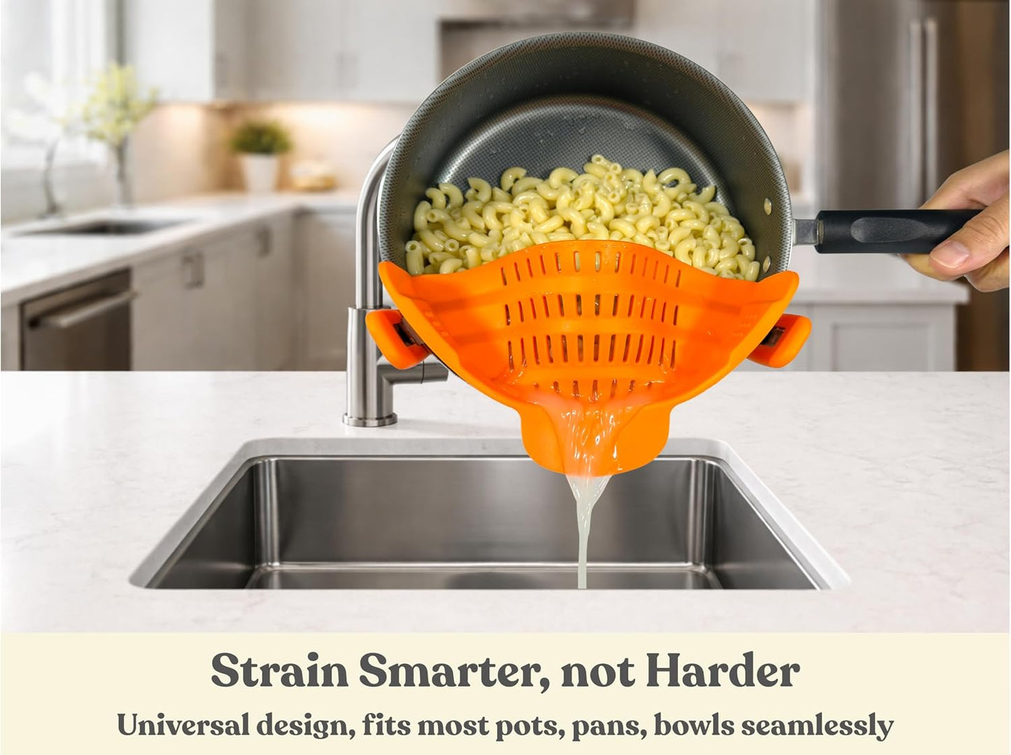 Clip On Strainer Silicone for Pots and Pans, Universal Fit Pasta Strainer and Pot Colander, Space Saving Food Drainer with Collapsible Funnel and Garlic Peeler, 3 Pcs Set, Gray