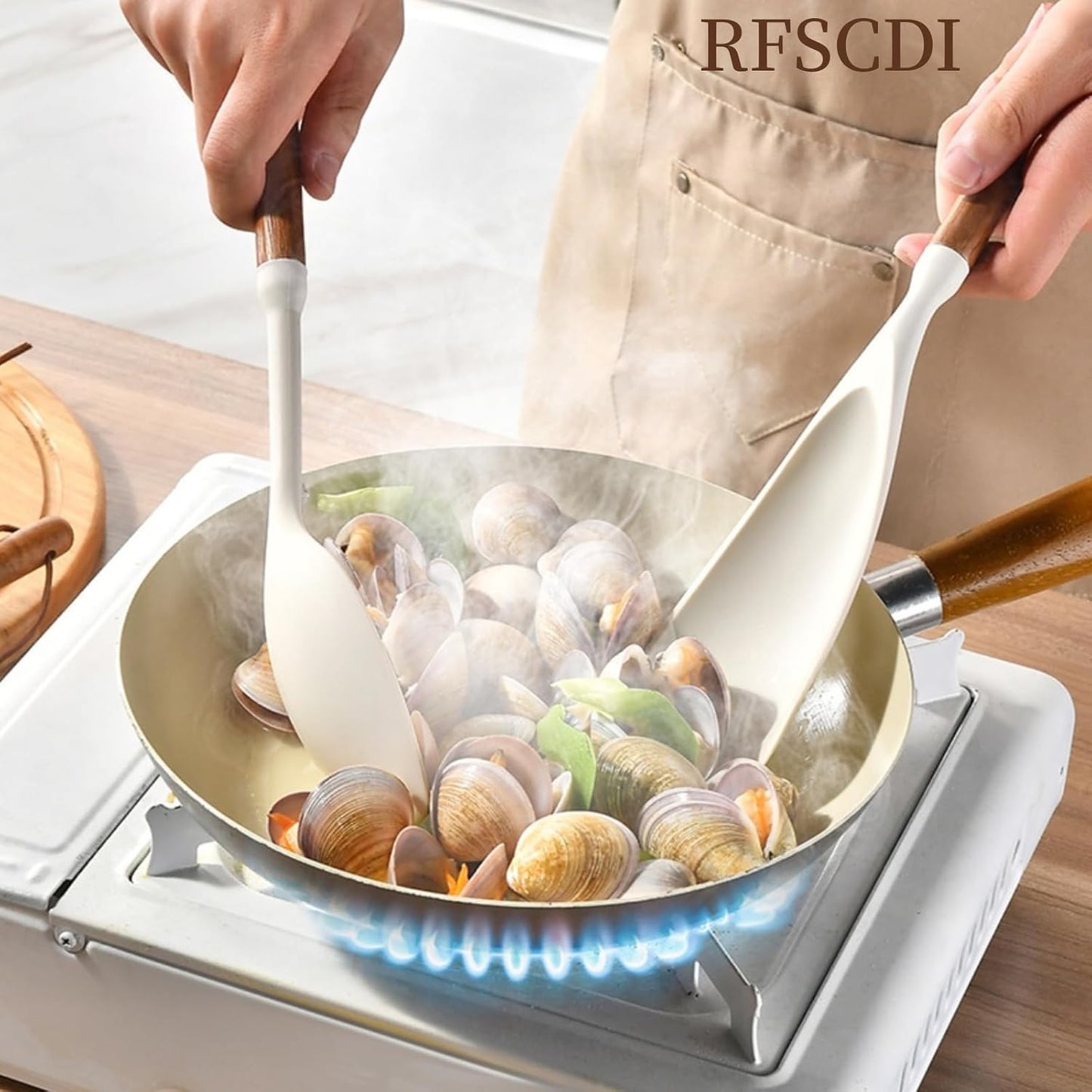 Exquisite Silicone Cooking Utensils Set - Non-Toxic, Heat-Resistant Kitchen Utensils Set with Food-Grade Silicone & Wood Handles - Includes Spatula & Spoon for Non-Stick Cookware, Black