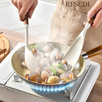 Exquisite Silicone Cooking Utensils Set - Non-Toxic, Heat-Resistant Kitchen Utensils Set with Food-Grade Silicone & Wood Handles - Includes Spatula & Spoon for Non-Stick Cookware, Black