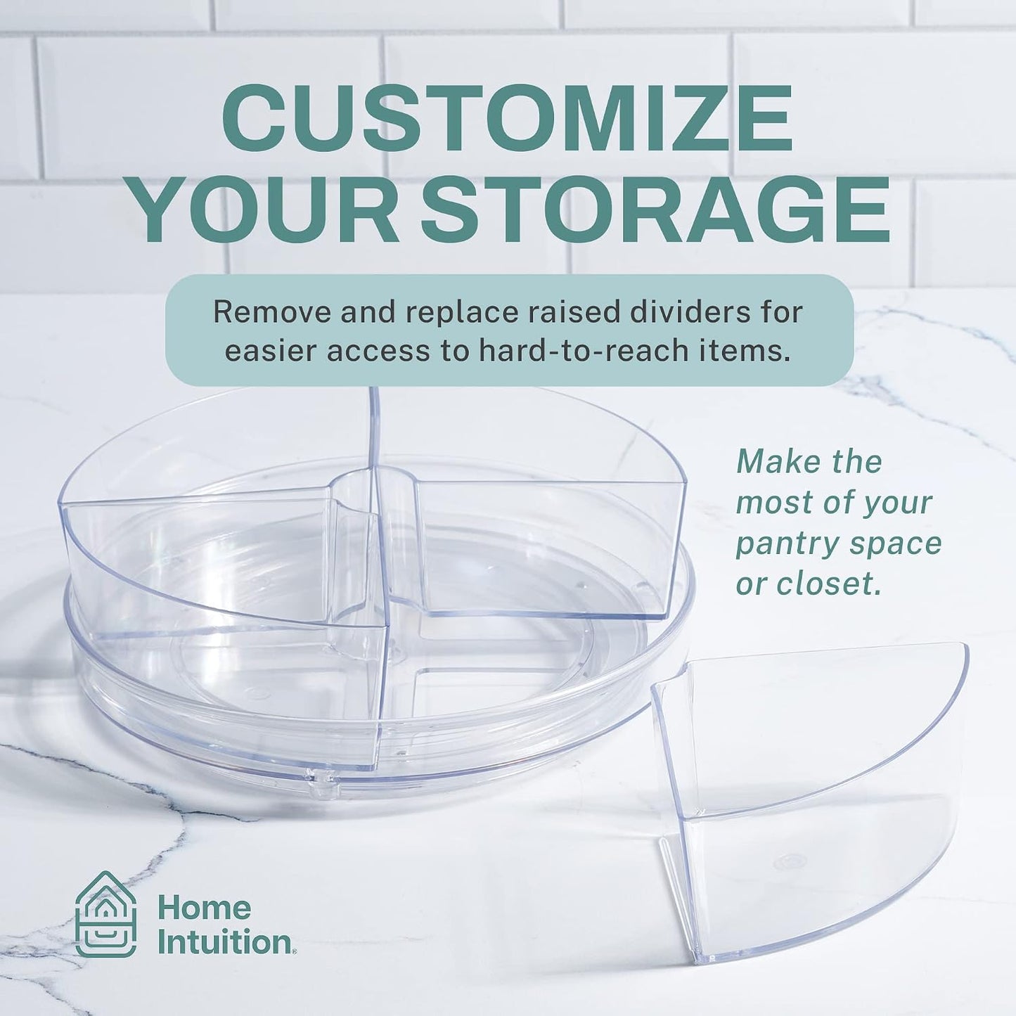 Home Intuition Round Plastic Lazy Susan Turntable Food Storage Container for Kitchen (5 Removable Bin, 2 Pack)