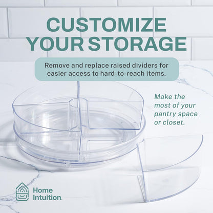 Home Intuition Round Plastic Lazy Susan Turntable Food Storage Container for Kitchen (5 Removable Bin, 2 Pack)