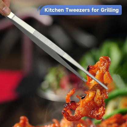 Kitchen Tweezer Tongs 304 Stainless Steel Cooking Tweezers Food Tongs, Culinary Chef Tweezers Pasta Tongs, 12 Inch