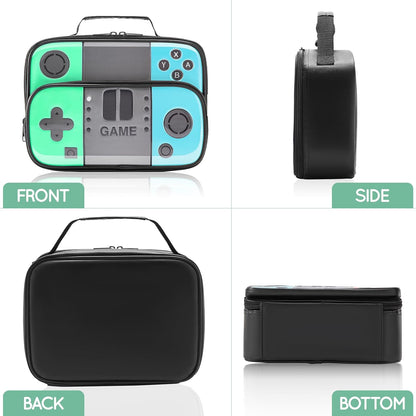 Kids Gamer Lunch Box for Boys, Game Console Insulated Lunch Bag, PU Leather Waterproof Lunchbox with Mesh Pocket, Durable Leakproof Lunch Tote Fits Bento Box for School