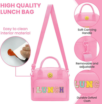 RLGPBON Insulated Lunch Bag Teen Girls, Preppy Lunch Box Large Insulated Lunch Bag Reusable Lunch Tote Bag, Preppy LunchBag for Girls School Travel Picnic