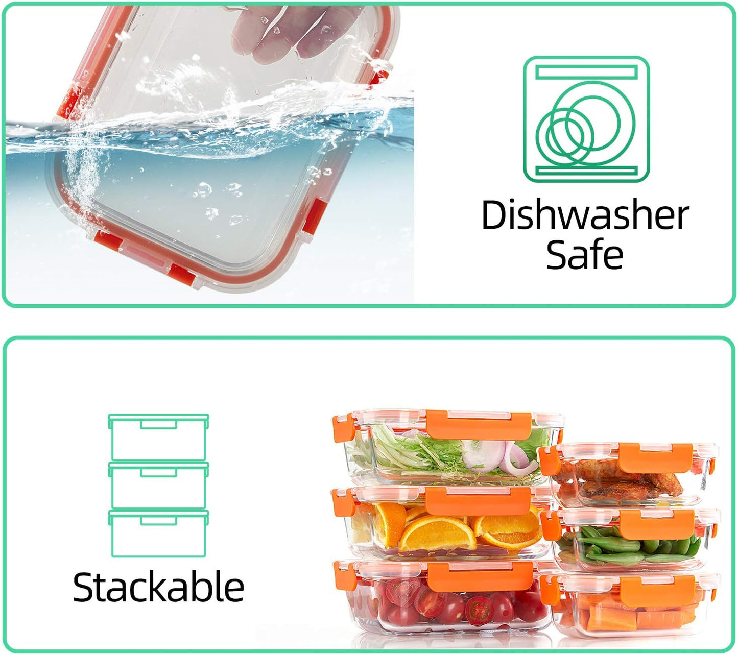 C CREST [10 Pack] Glass Meal Prep Containers, Food Storage Containers with Lids Airtight, Glass Lunch Boxes, Microwave, Oven, Freezer and Dishwasher Safe