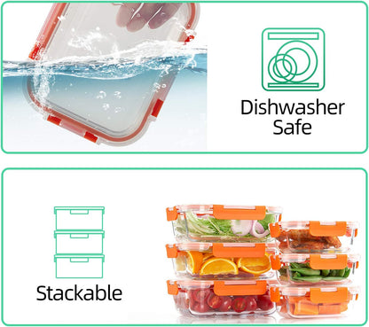C CREST [10 Pack] Glass Meal Prep Containers, Food Storage Containers with Lids Airtight, Glass Lunch Boxes, Microwave, Oven, Freezer and Dishwasher Safe