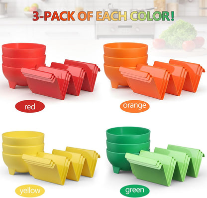 FoldTier Mexican Taco Holder Stands with Salsa Bowls Set of 24 Food Grade Plastic Dishwasher Safe Upright Trays Dipping Bowls For taco Night, Cinco De Mayo, Family Gatherings, Party(Black)