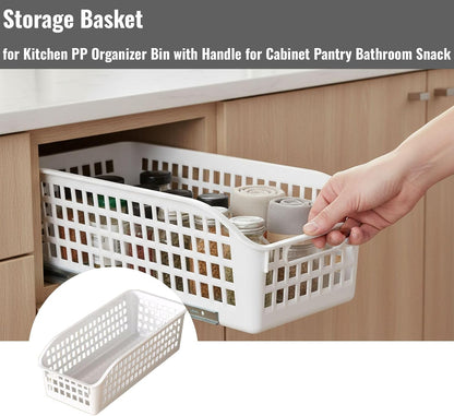 Storage Basket for Kitchen Organizer with Handle, PP Cabinet Basket Bin for Pantry and Bathroom Use
