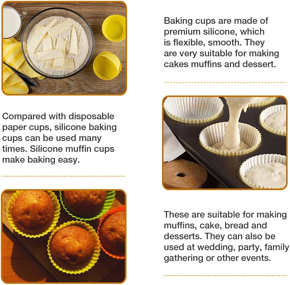 Extra Large Silicone Cupcake Muffin Cups 12 Pack, 3.54 Inch Muffin Liners, Reusable Jumbo Silicone Baking Cups Easy to Clean, Great for Cupcake, Mousse(Multicolor)