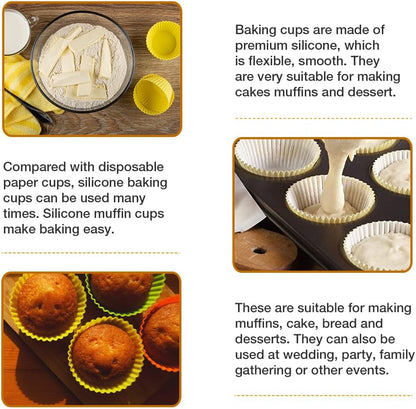 Extra Large Silicone Cupcake Muffin Cups 12 Pack, 3.54 Inch Muffin Liners, Reusable Jumbo Silicone Baking Cups Easy to Clean, Great for Cupcake, Mousse(Multicolor)