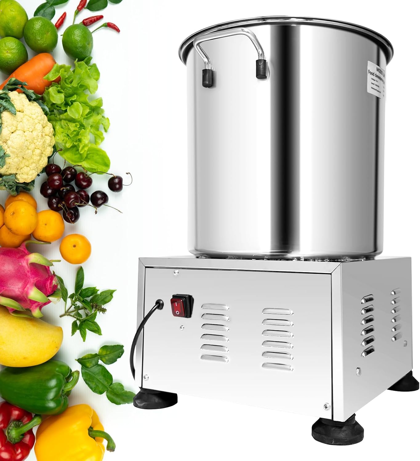 JIAWANSHUN Electric Commercial Salad Spinner Large Inner Capacity 10L(3kg Vegetable), 110V Stainless Steel Lettuce Spinner Vegetable Dryer for Canteens Hotels and Restaurants, One Key Switch