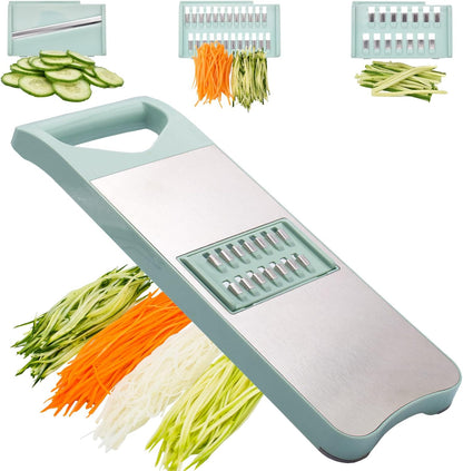 NACOLUS 5 In 1 Mandoline Slicer with Slide-On Hand Guard - Vegetable Slicer, Carrot Shredder,Safe Potato/Garlic Slicer Vegetable Cutter, Waffle Fry Cutter (Green, 5-in-1)