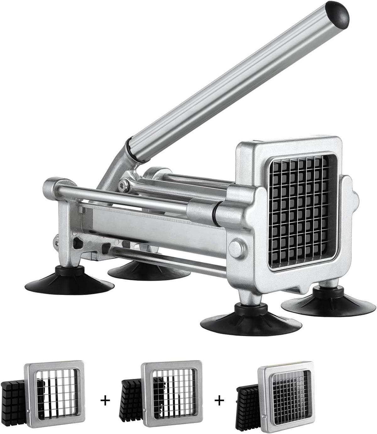 VEVOR French Fry Cutter, Potato Slicer with 1/2", "3/8", "1/4 Stainless Steel Blades, Manual Potato Cutter Chopper with Suction Cups, Great for Potato, French Fries, Cucumber, Vegetables, Carrot