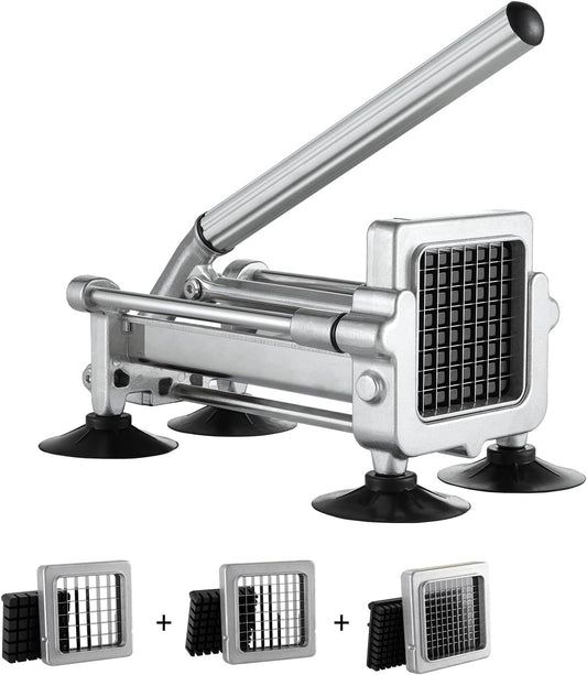VEVOR French Fry Cutter, Potato Slicer with 1/2", "3/8", "1/4 Stainless Steel Blades, Manual Potato Cutter Chopper with Suction Cups, Great for Potato, French Fries, Cucumber, Vegetables, Carrot