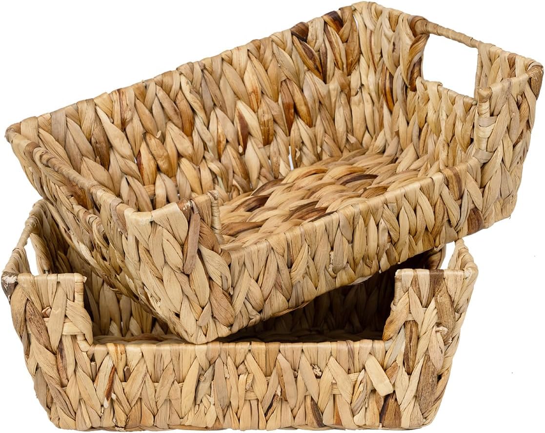 StorageWorks Round Paper Rope Woven Basket for Pantry Organizers and Storage, Stackable Pantry Storage Baskets for Shelves, Brown, 2-Pack