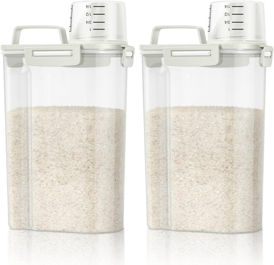 TBMax 2 Pack Airtight Rice Container 5 Lbs +10 Lbs, Cereal Container Oatmeal Storage with Easy-pouring Spout & Handy Cup for Flour Grain Beans, Pet Dog Cat Bird Food Storage Dispenser -Pink