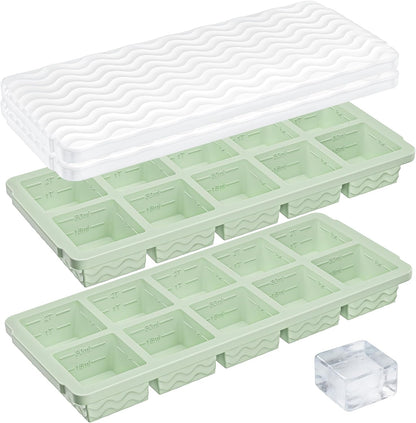 Silicone Freezer Trays with Lid for Soup, 1-Cup & 2-Cup Large Ice Cube Molds Food Storage Containers for Meal Prep, Freeze 500mL/250mL/125mL Portions – 2 Pack