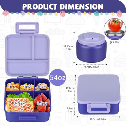 MAISON HUIS Bento Lunch Box with 8oz Soup Thermo and Insulated Lunch Bag, Kids Leakproof Lunch Food Containers with 5 Compartment, Boys Girls Thermo Hot Food Jar for Travel, School, BPA Free (Black)