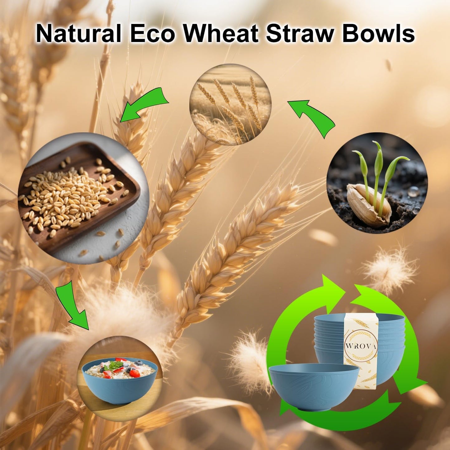 Wrova Wheat Straw Bowls for Kitchen set of 6,Anti-Scald Thick Soup Bowls 40oz,Microwave and Dishwasher Safe Bowl Sets, Unbreakable Cereal Bowl Sets. Vibrant Series