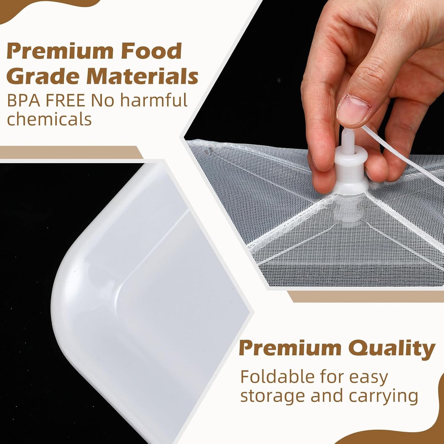 Baderke 8 Pack Plastic Serving Trays with Food Covers 15" x 11" Reusable Serving Platters 16" x 12" Foldable Mesh Food Tents Christmas Party Supplies Set for Outdoor Picnics Bar Fruit Cookies Dessert