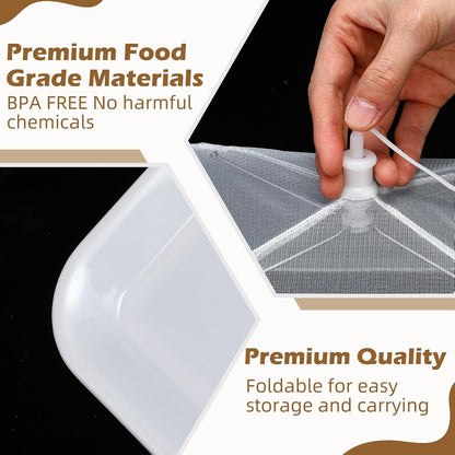 Baderke 8 Pack Plastic Serving Trays with Food Covers 15" x 11" Reusable Serving Platters 16" x 12" Foldable Mesh Food Tents Christmas Party Supplies Set for Outdoor Picnics Bar Fruit Cookies Dessert
