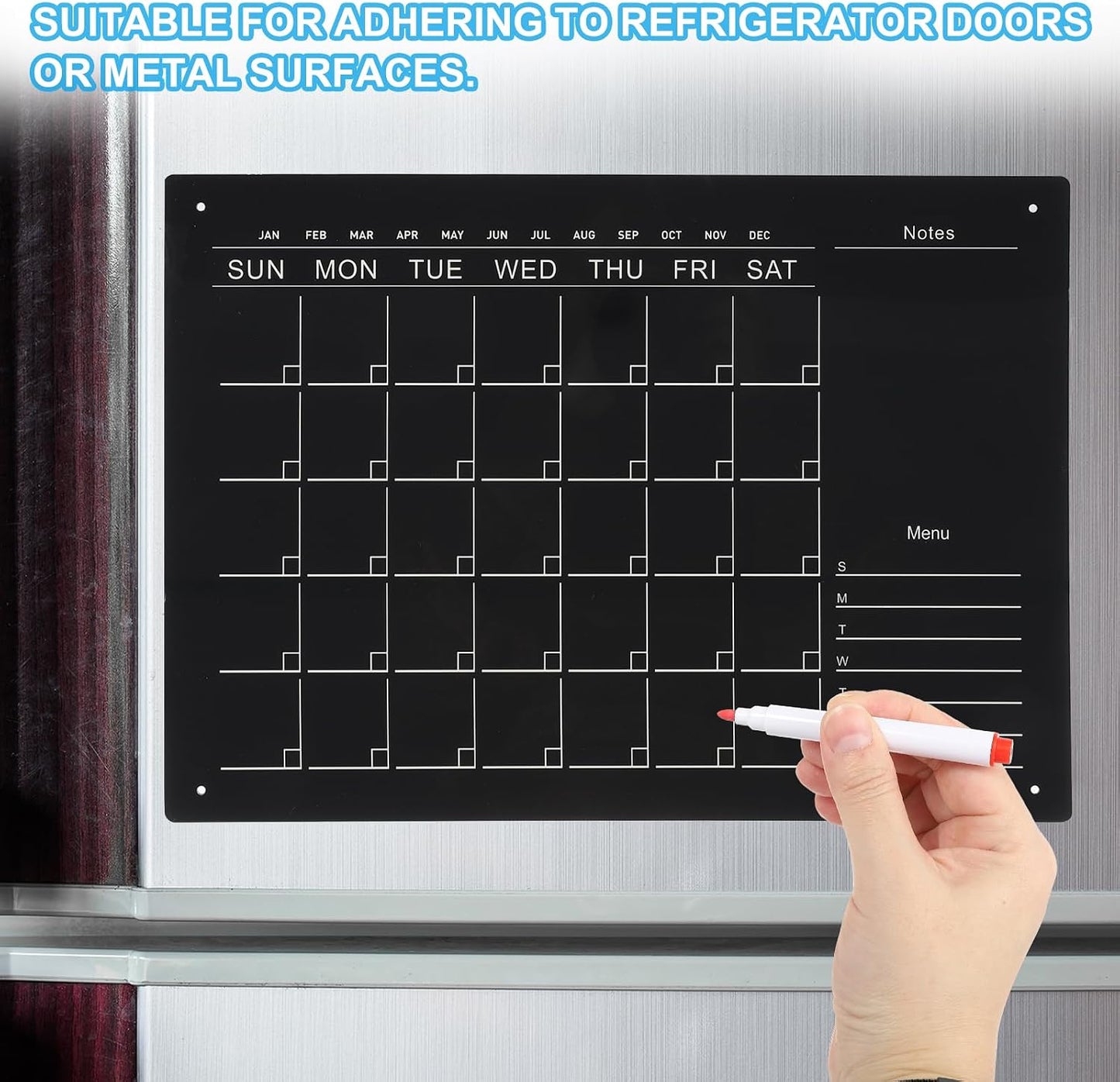 PATIKIL Acrylic Magnetic Calendar for Fridge, 16"x12" Calendar Planning Board Weekly Monthly Planner with Highlight Markers for Fridge Menu to-Do List, Black