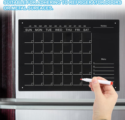 PATIKIL Acrylic Magnetic Calendar for Fridge, 16"x12" Calendar Planning Board Weekly Monthly Planner with Highlight Markers for Fridge Menu to-Do List, Black