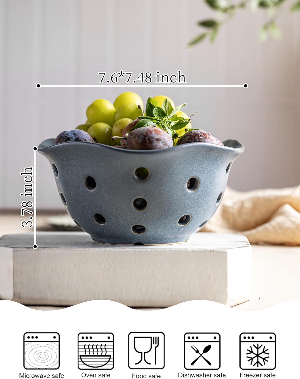 Gomakren Berry Bowls with Holes Ceramic, Berry Washing Bowl Basket Set of 2, 5.8 Inch Round Fruit Bowl Storage Containers, Strawberry Baskets, Farmhouse Kitchen Decor, Yellow + Brown