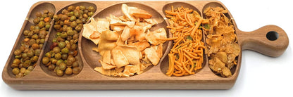 Acacia Wood Serving Platter 17.5 x 6 Long with Grooves & Handle. Luxury Snack Paddle Large XL Reversible Tray for Dinner Parties Chips Dips Crudités Cheese Charcuterie Gift (Long Rectangle)