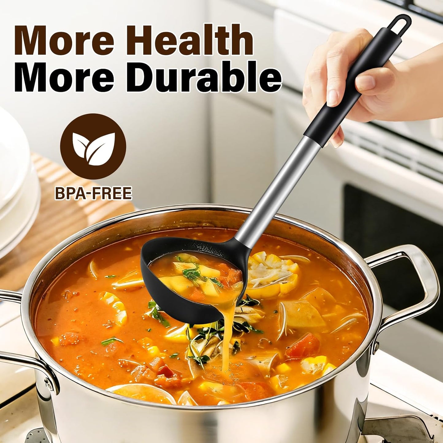 3Pcs Silicone Cooking Spoon Set, Kitchen Utensils Include Solid & Slotted Spoon, Soup Ladle, Food-Grade Heat Resistant 446°F, Non-Scratch Spoons for Serving, Stirring, Draining, Dishwasher Safe, Gray