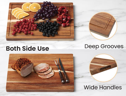 Fibogollo Acacia Wood Cutting Boards for Kitchen(Set of 3),Wooden Chopping Boards Set with Juice Groove,Serving Board with Holder,Butcher Block for Meat,Vegetables,Fruit