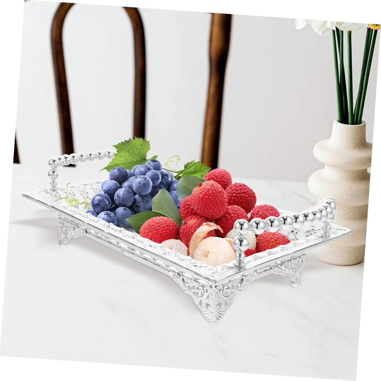 COLLBATH Nordic Style Fruit Plate with Handle 2Pc Metal Snack Serving Tray for Dried Fruits and Appetizers Elegant Gold Platter for Kitchen and Entertaining