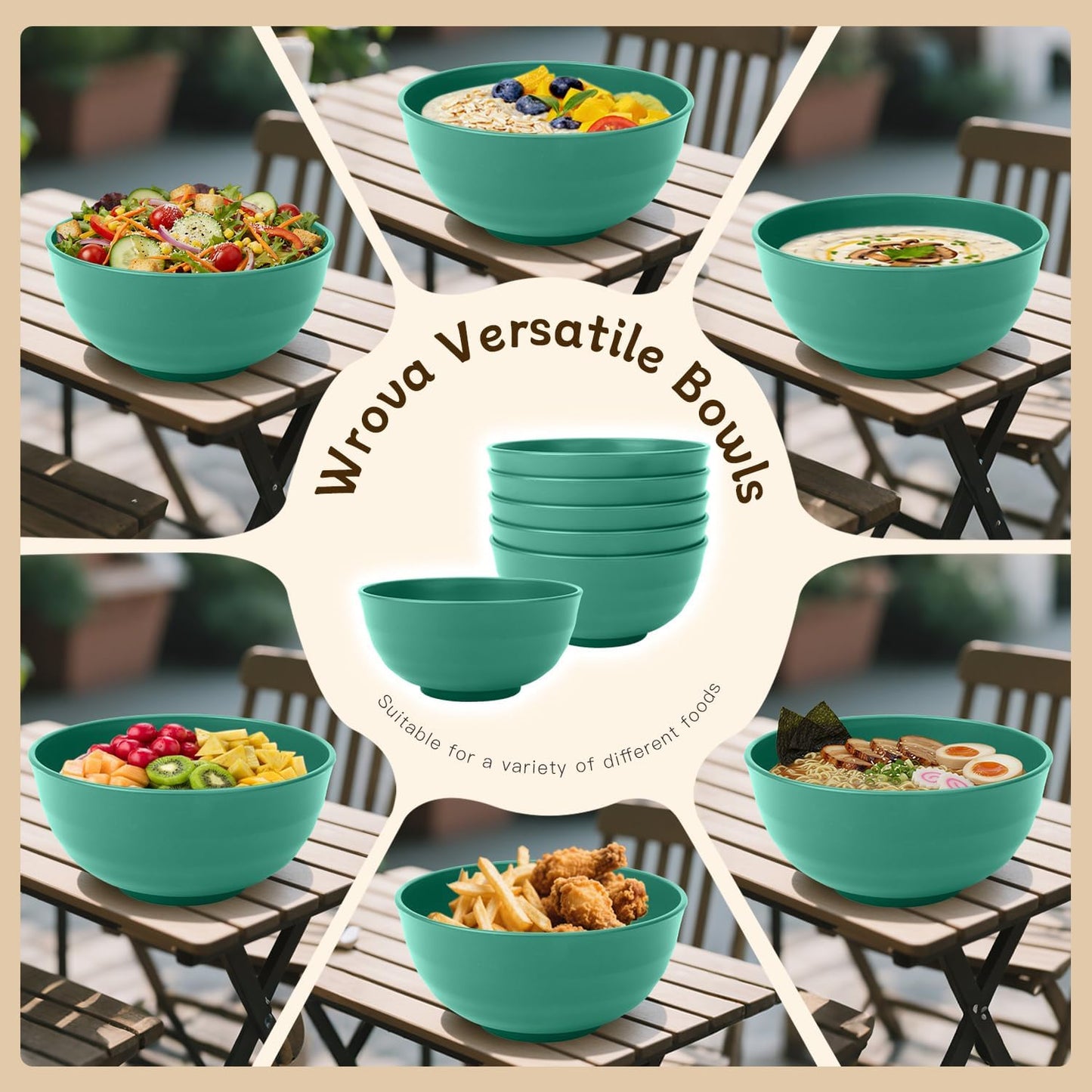 Wrova Wheat Straw Bowls for Kitchen set of 6,Anti-Scald Thick Soup Bowls 40oz,Microwave and Dishwasher Safe Bowl Sets, Unbreakable Cereal Bowl Sets. Vibrant Series