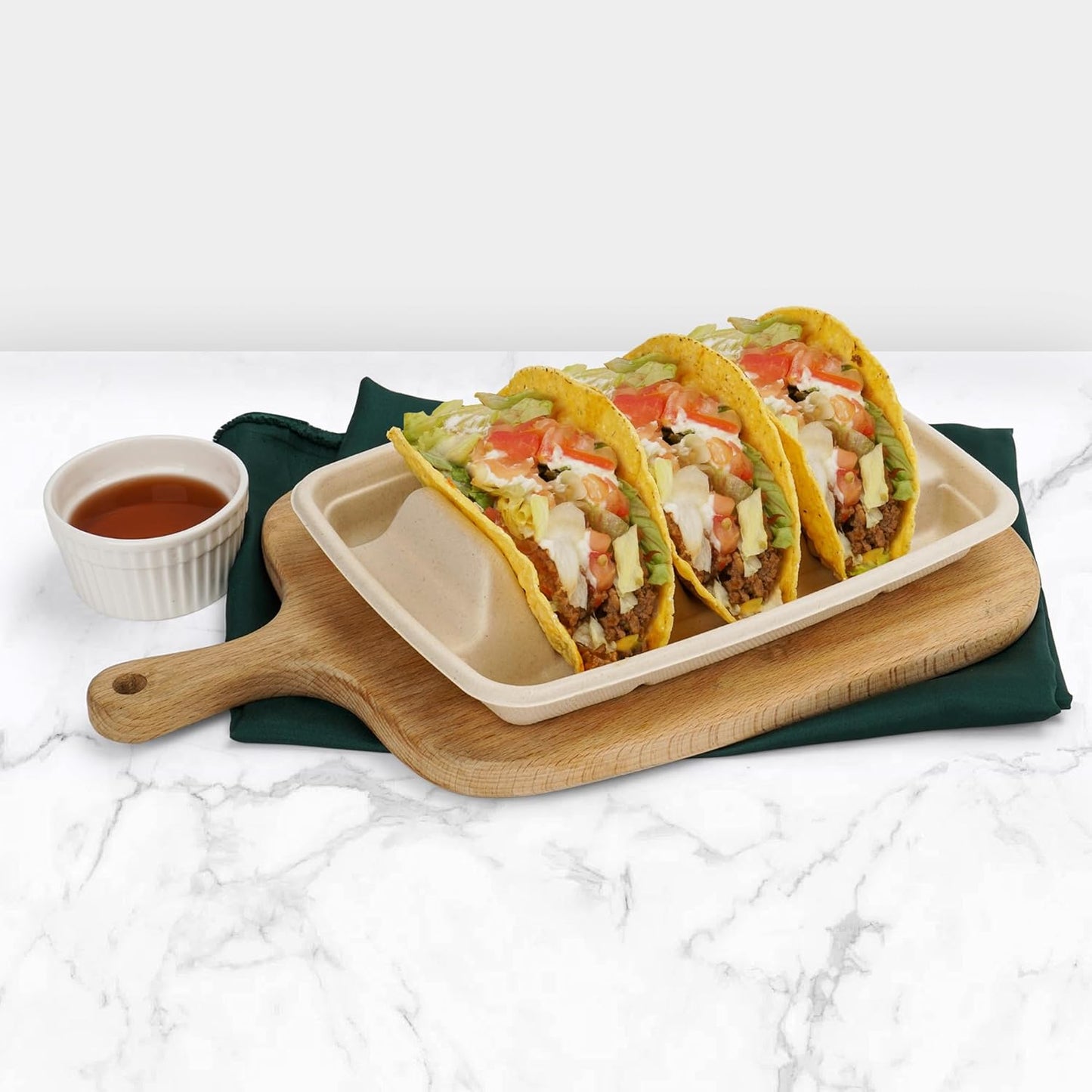 100 Pack Heavy Duty Disposable Fiesta Taco Holders, Taco Plates with 3 Dividers Serving for Party, Taco Stand for Taco Tuesday, Perfect for Taco Bar Supplies