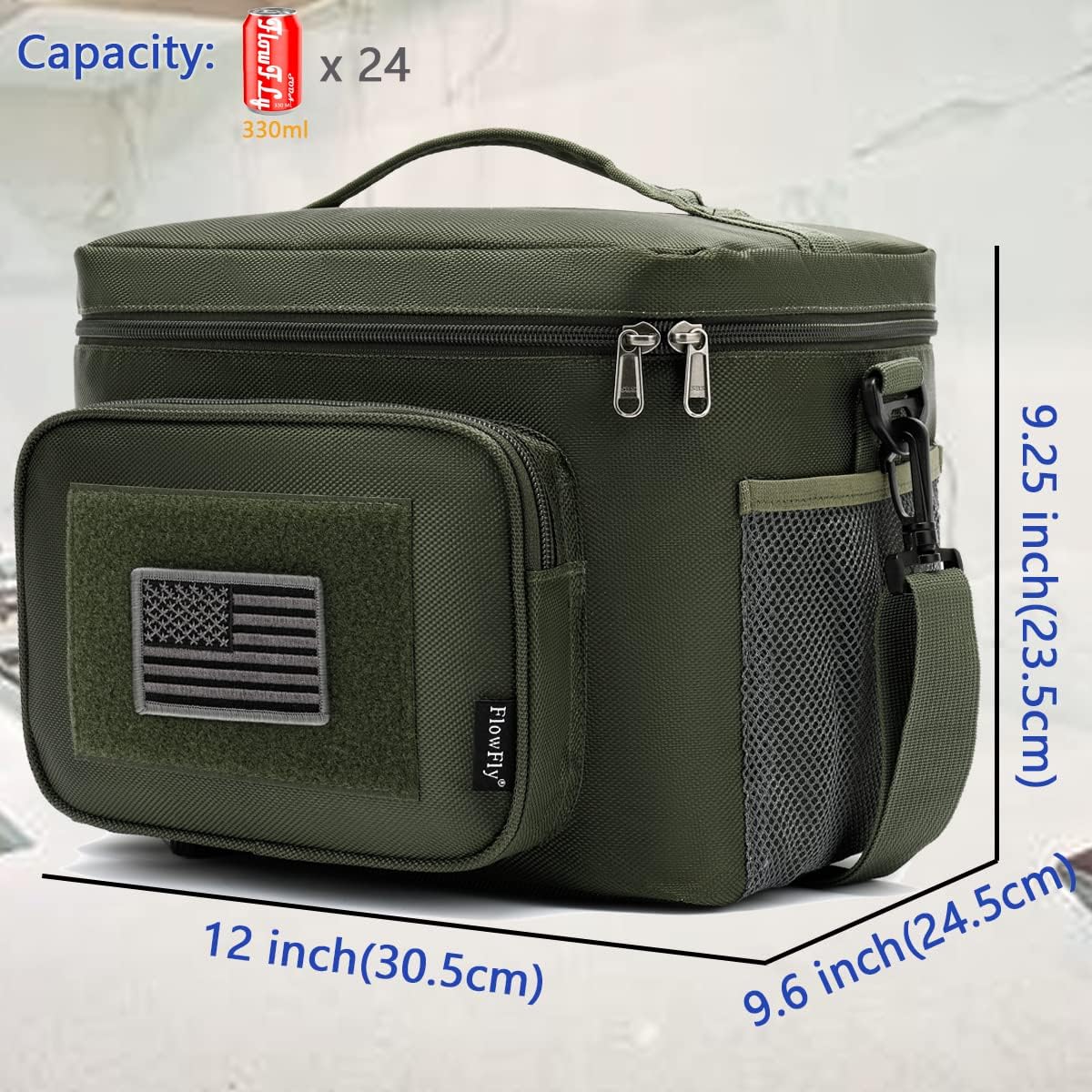 FlowFly Lunch Bag, Insulated Cooler, Thermal Lunch Box Tote with MOLLE/PALS Webbing, Adjustable Padded Shoulder Strap, for Tactical Men Women Adults and Boys Girls Kids (Cyan, Medium)